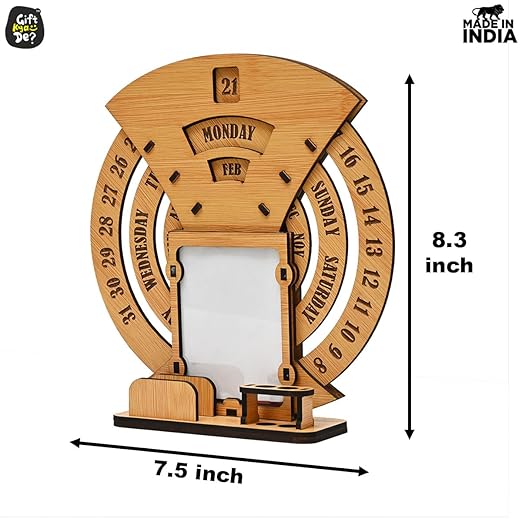 GKD Calendar of lifetime, calendar desk organizer round table calendar 2025-2026 premium antique look for office decor, wooden calender also corporate gifts (Bamboo Eco friendly)