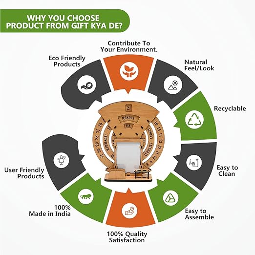 GKD Calendar of lifetime, calendar desk organizer round table calendar 2025-2026 premium antique look for office decor, wooden calender also corporate gifts (Bamboo Eco friendly)