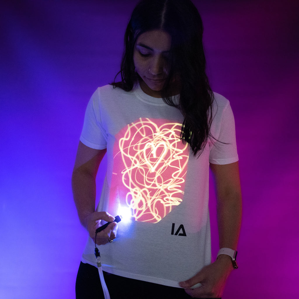 Kids Interactive Glow In The Dark T-shirt - White Pink Glow