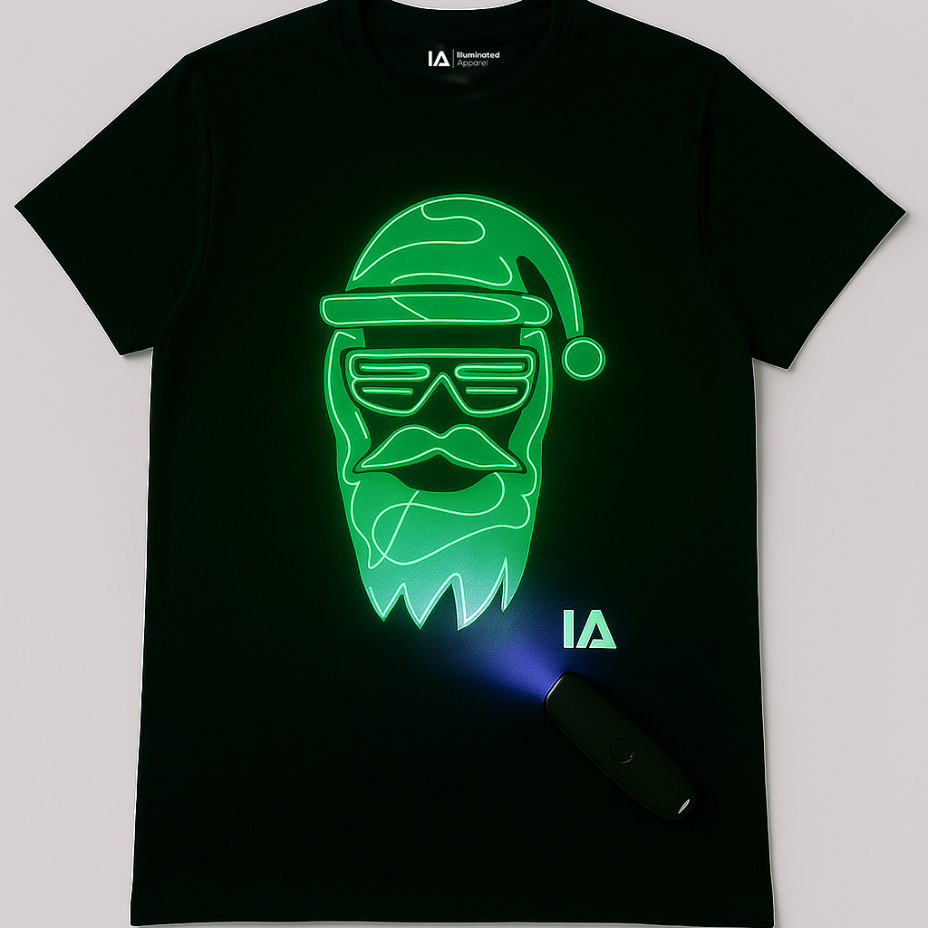 Neon Santa Glow Tee – Reusable UV Drawing T-Shirt | Fun Christmas Present