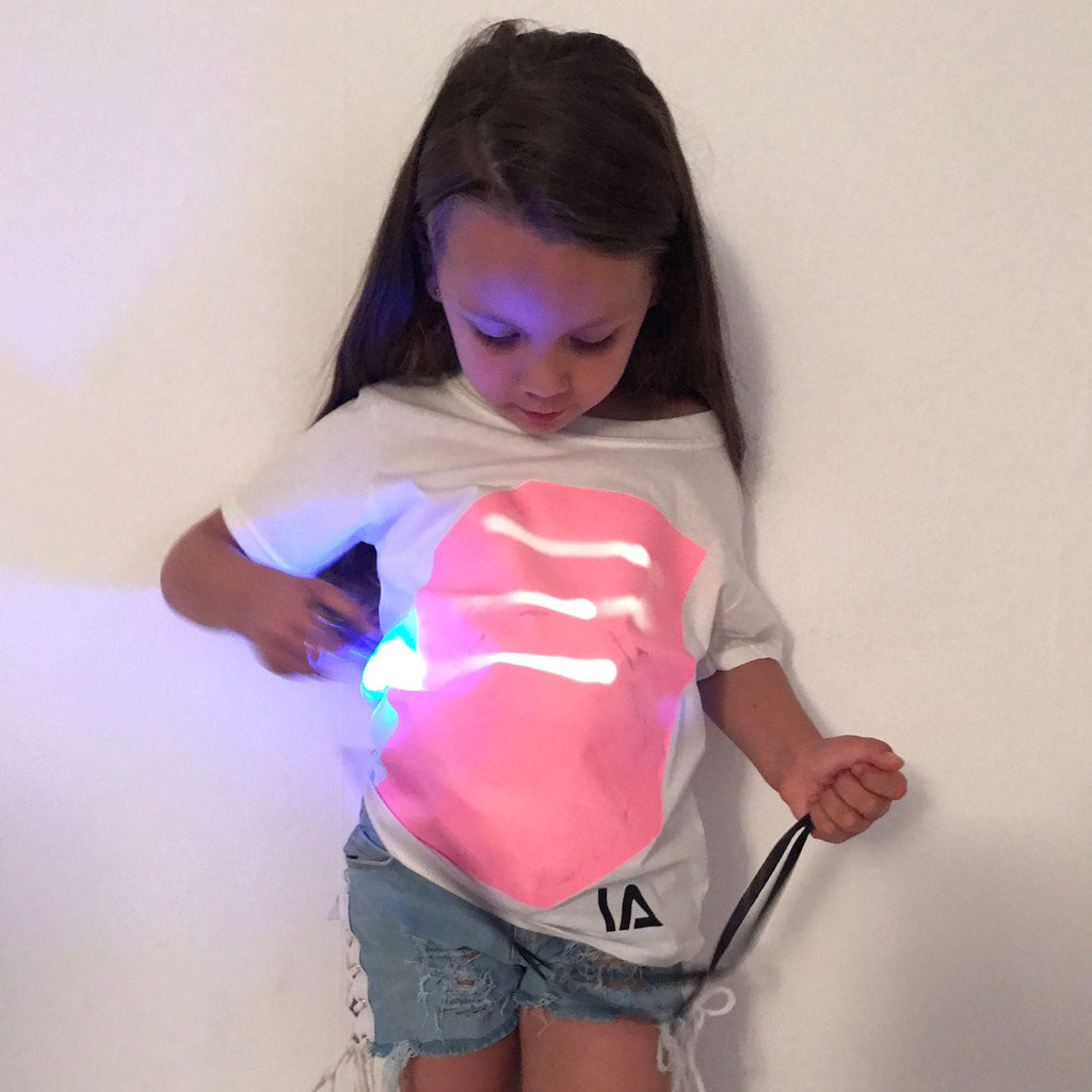 Kids Interactive Glow In The Dark T-shirt - White Pink Glow